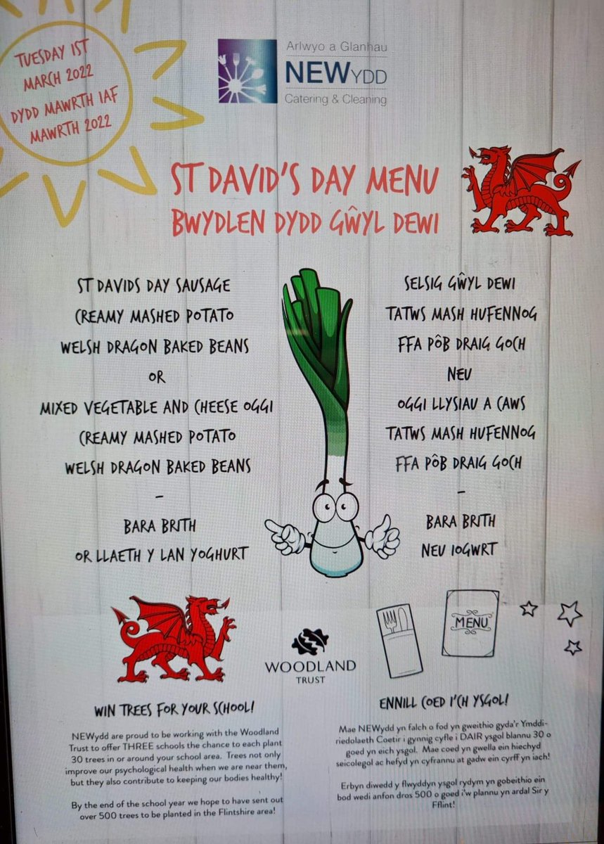 Here is the St David's  menu for Tuesday the 1st of March