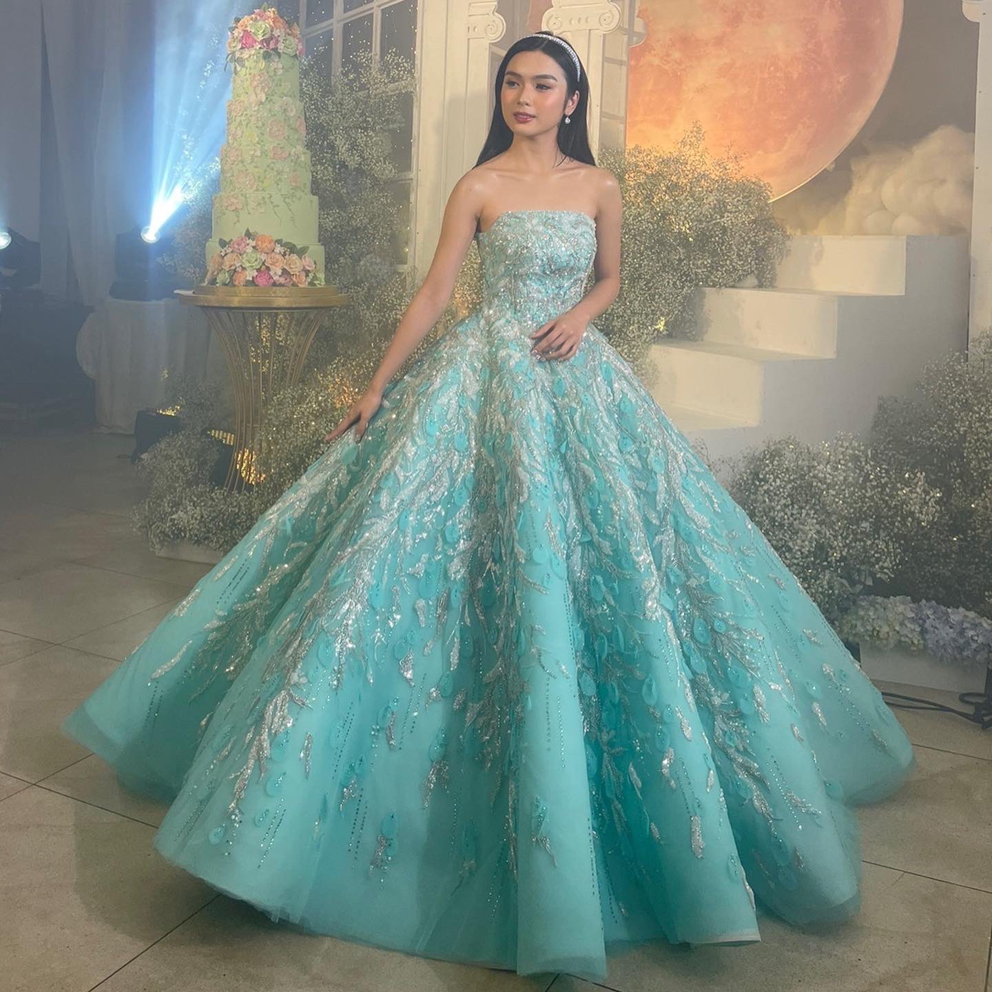 Blue ball gown for sale . Js gown debut gown, Women's Fashion, Dresses &  Sets, Evening dresses & gowns on Carousell