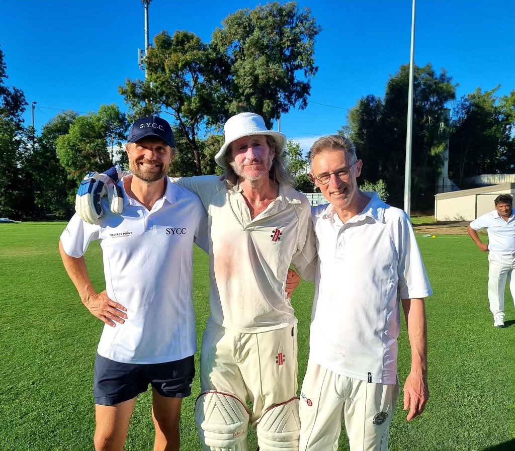 Tim Rogers rocks. And plays a bit of cricket. The You Am I frontman and Dirk Nannes joined Gideon Haigh in the South Yarra C grade team today and he made 9no in an unbeaten stand of 32 to get the Yarras home by two wickets. Haigh scored 46 and Nannes took 2-21.
