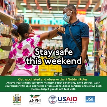 ZMPublicHealth's tweet photo. Heading out this weekend?  #KeepSafe protect yourself and others against the spread of #COVID19. Follow the #5GoldenRules:

1. Wear a mask. 
2. Maintain social distancing. 
3. Avoid crowds. 
4. Wash or keep your hands sanitized. 
5. Seek medical help if you do not feel well. https://t.co/YiElQZZ3Qz