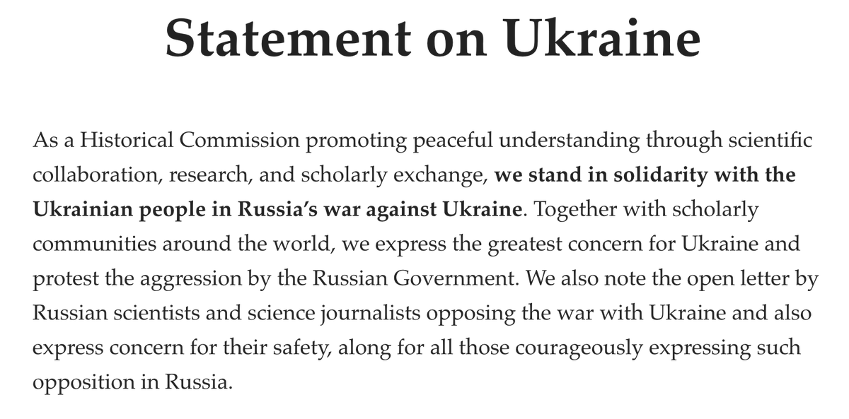 Statement on Ukraine from the Historical Commission on Science, Technology, and Diplomacy. #sciencediplomacy