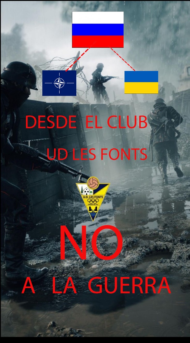 udlesfonts50's tweet photo. Desde la UD Les Fonts decimos NO a la guerra. Por un mundo sin guerras y en paz. 

#NoALaGuerra
#BarrioDePaz https://t.co/nkkbs2vSUe