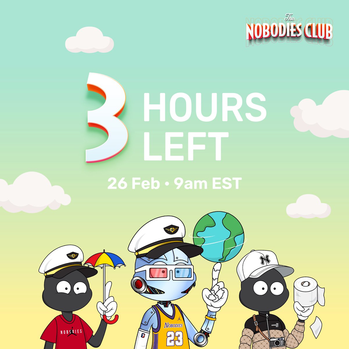 TheNobodiesClub's tweet photo. Pre-sale will go LIVE in 3 hours time! 

Smart contract successfully deployed.

https://t.co/YiOlCABCuL

Who's excited to be a Nobody? 🎉 https://t.co/b6X9squYHm