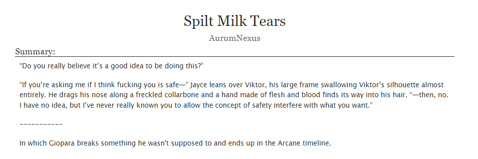 aurumnexus's tweet photo. Hi i wrote thing:
Jayce Giopara/Viktor (Arcane)
[nsfw 18+] #jayvik #jayce #viktor
https://t.co/ns1VPiCfg0 https://t.co/2qmEoYP8J3