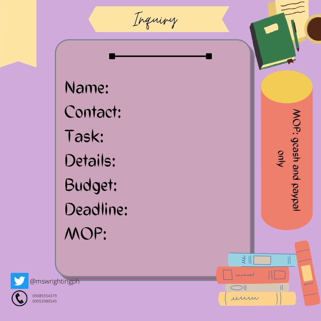 Open for the commission😍! Hi everyone I want to help you with your task even it's not about academics. Maybe for entertainment or application. I just need an allowance for personal purposes. A retweet and likes are highly appreciated. Just dm for inquiries.✨
#commissionsopen