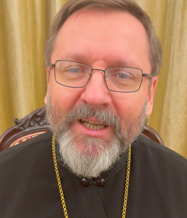 Cindy_Wooden's tweet photo. Archbishop Shevchuk in Kyiv: "Fight for peace, protect those who need your help, do everything so the aggressor stops &amp; withdraws from Ukrainian territory." 
He also asks that churches, seminaries, monasteries in central &amp; western Ukraine welcome those fleeing the fighting. https://t.co/eFti2YbEe5