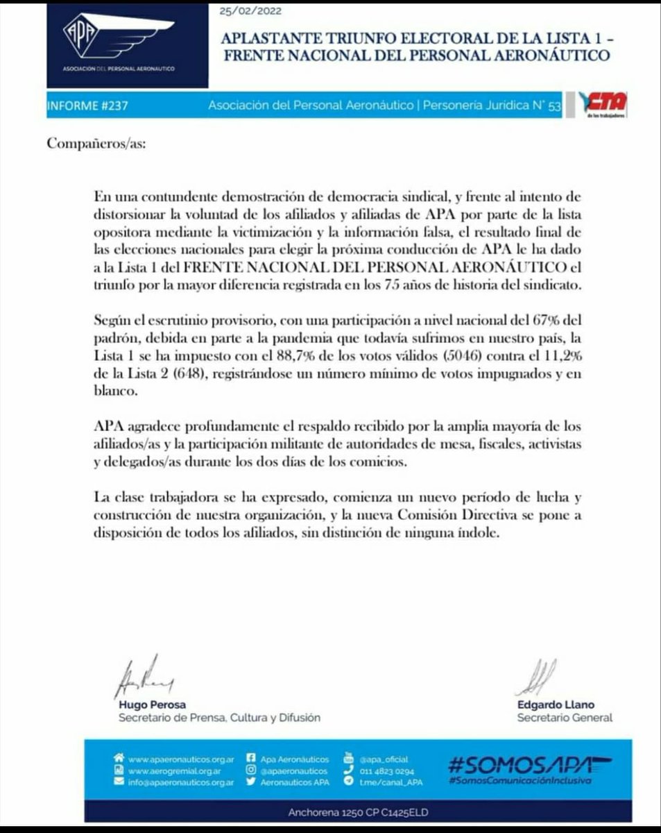 ramonlabajos's tweet photo. EN APA LAS URNAS DEMOSTRARON QUE LOS COMPAÑEROS/AS NOS SIGUEN DANDO LA CONFIANZA PARA QUE EL FRENTE DEL PERSONAL AERONAUTICO SIGA REPRESENTANDO EL FUTURO DE TODOS LOS AERONAUTICXS. GRACIAS POR EL APOYO . A LLORAR Al CAMPO de ..........ma https://t.co/9P8wsFNaW2