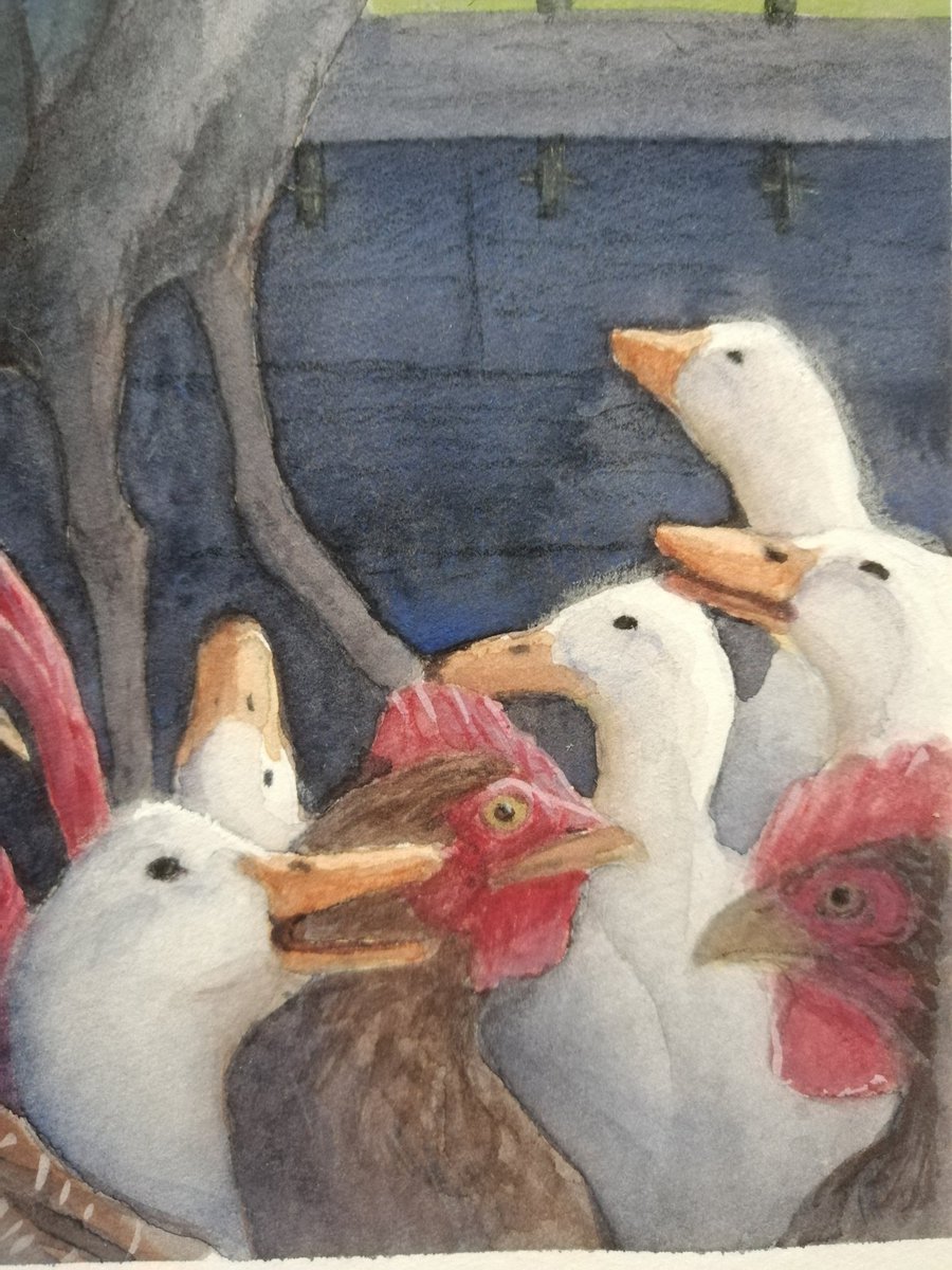 rgbeard_art's tweet photo. We had illustration week a the Swedish Academy of Realist Art. The story we got was H. C Andersen, Ole Lukøje and the passage I got was when the stork got thrown into the hen house. #watercolor #watercolour #gouache  #HCandersen #illustration #illustrationart
#childrensbook #bird https://t.co/661ZES5Fr5