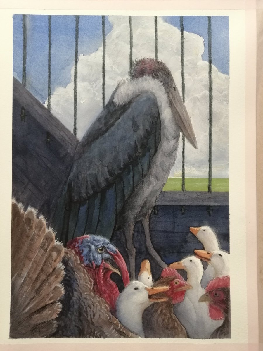 rgbeard_art's tweet photo. We had illustration week a the Swedish Academy of Realist Art. The story we got was H. C Andersen, Ole Lukøje and the passage I got was when the stork got thrown into the hen house. #watercolor #watercolour #gouache  #HCandersen #illustration #illustrationart
#childrensbook #bird https://t.co/661ZES5Fr5
