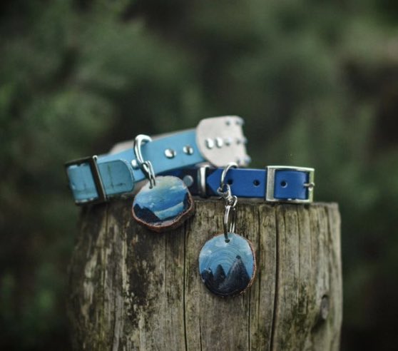 We are <a href="/thewoollyhound/">The Woolly Hound</a> ! We make one of a kind, hand painted dog tags! Enjoy 💙