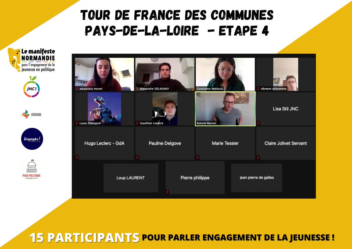 LJNConquerants's tweet photo. 🟡⚫ Manifeste Normandie ⚫🟡

TOUR DE FRANCE DES COMMUNES EN VISIO ETAPE 4 : 🔵🟢 Pays-de-la-Loire 🔵🟢 https://t.co/QYXwHKi3Kq