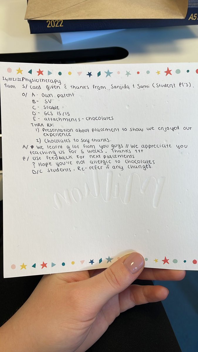 A very innovative thank-you card from some of our recent Physiotherapy students as they finish their placement with us on critical care. Your clinical educator <a href="/AmySmith998/">Amy Smith</a> was very grateful - chocolates always appreciated 😜