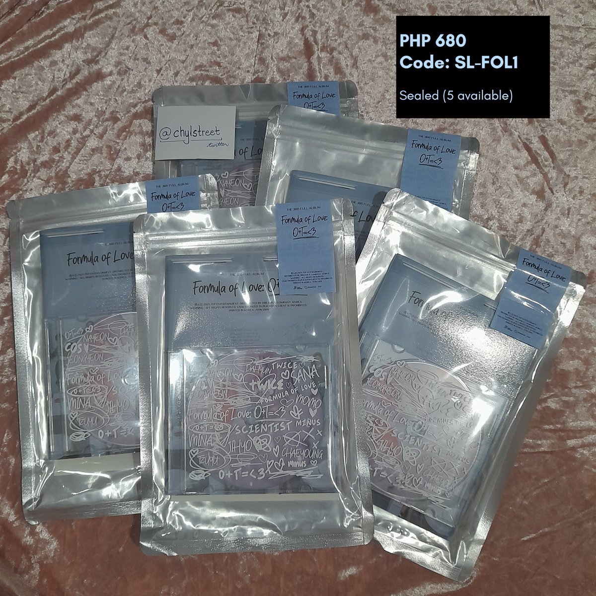 ChylStreet's tweet photo. wts lfb ph

Check Pinned Tweet for terms. 
Check photo for price and item code. Reply "mine+code".

SEALED KPop Albums
- Hwa Sa Guilty Pleasure
- Youngjae Colors by Ars
- Itzy Crazy In Love Yuna Version
- Twice Formula of Love Result File Version (5 available) https://t.co/zjvam6MwTY