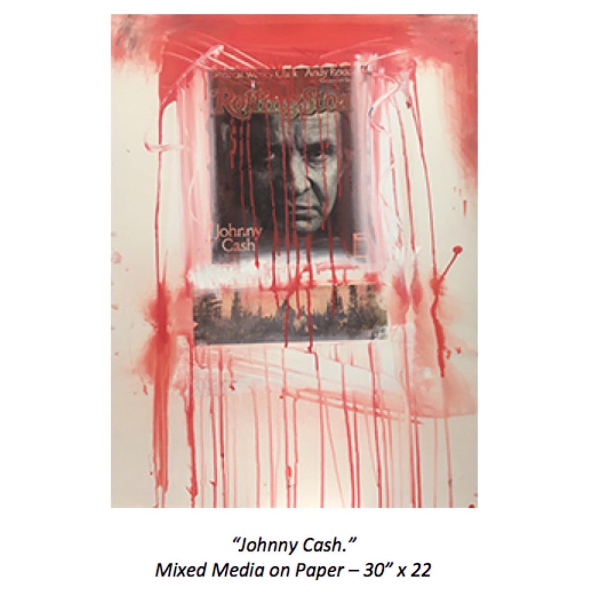 GalleryGevik's tweet photo. Through the eyes of visual artist Carl Beam, today we celebrate the Man in Black - the late Johnny Cash - on what would have been his 90th birthday.  A long admirer of Cash’s sorrowful, redemptive music, Beam was himself an enthusiastic amateur guitar player. https://t.co/EF5bnpk1yg