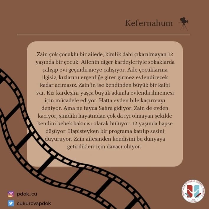 Merhabalar PDOK Çukurova ailesi 2021 2022 bahar döneminde sizin için  seçmiş oldugumuz ilk film önerimizle karşınızdayız. Bu filmle güzel haftasonları diler, iyi seyirler dileriz .