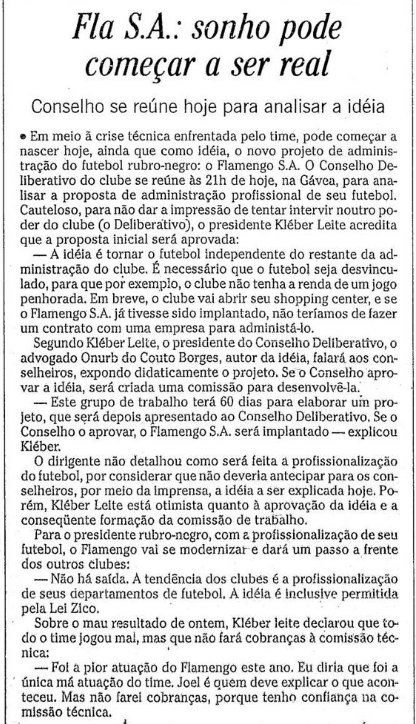 flahistoria's tweet photo. 26/02/1996 #flahistoria
[📰 O Globo]

Fla S.A.: Sonho pode começar a ser real 
#Flamengo #FlaSAF https://t.co/PqXocf85nG