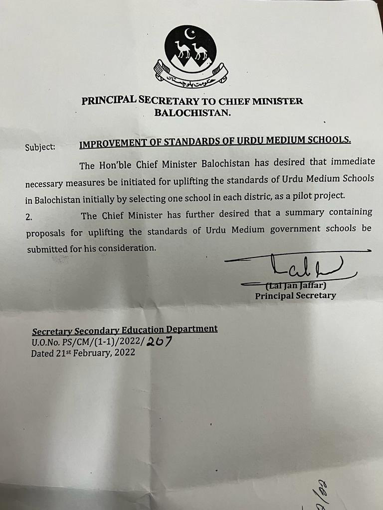 AQuddusBizenjo's tweet photo. Our Government is committed to provide equitable education opportunities to the people of Balochistan by raising the standard of Urdu Medium Government Schools in the Province.thanks to team pareezad  for highlighting this educational policy weakness. 1/2 https://t.co/phQAuKAI2E