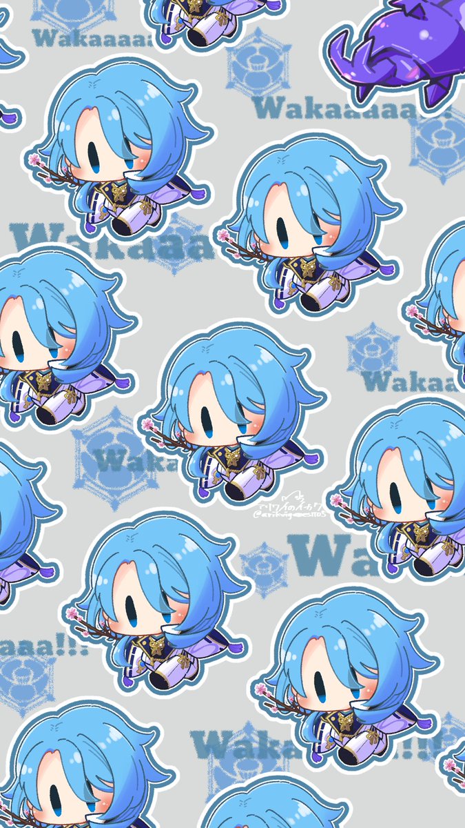 kamisato ayato blue hair chibi 1boy weapon blue eyes holding weapon male focus  illustration images