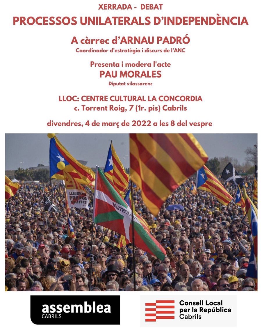 CLxR_Cabrils's tweet photo. Si els altres ho han aconseguit, nosaltres també podem.

La #Independència de Catalunya, depen de nosaltres no dels tribunals.

Recordeu allò de “los catalanes hacen cosas”?, doncs això
#MovemNos

📅 dv 4/3, 8 del vespre
📌 CC La Concòrdia

#Cabrils
@AncCabrils i @CLxR_Cabrils https://t.co/fcadT5S8iR