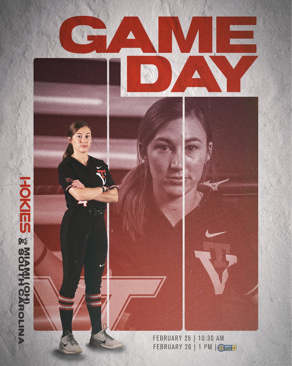 HokiesSoftball's tweet photo. Good morning, it's game day! ☀️

🆚 Miami (OH) &amp; South Carolina
📍Columbia, S.C.
⌚️ 10:30 a.m. &amp; 1 p.m.
📺 SECN+ (Game 2 https://t.co/XN4uJ7u9ya)
📊 Game 1 https://t.co/AdJrV39GGq
📊 Game 2 https://t.co/SSJwKXQ4kJ https://t.co/zPLXAFDVCq