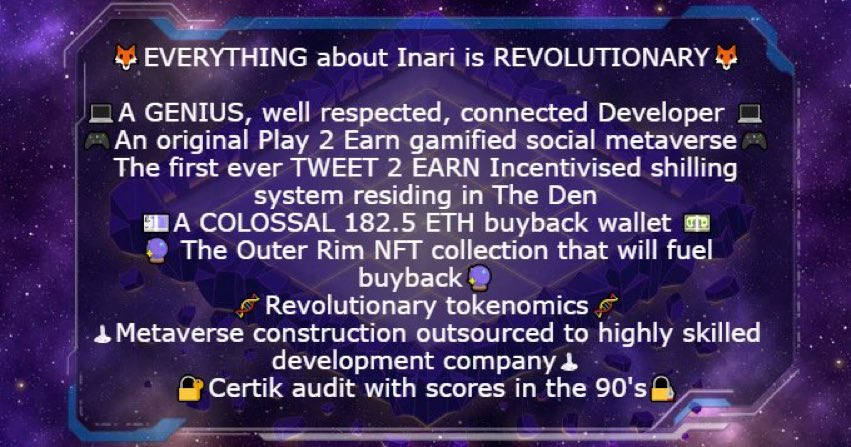 deas_man's tweet photo. Listen to me when I say this..

Few understand the true power of @TokenInari and the $inari #Metaverse. Secure your position and join us in the Den!

The time for waiting is over, the time for action is upon us

#followthefox #buyBack #generationalwealth #altcoinseason https://t.co/mCbaGEE6x4