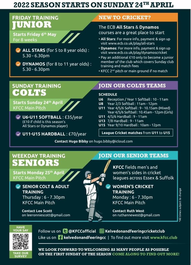 KFCC warmly welcomes you and your family to the club. 

Come along and find out what it’s all about! 

We also have a programme of social events planned for this season at the club so watch this space for more details! 💚🏏