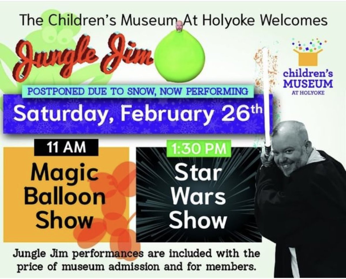 CMHolyoke's tweet photo. Today is the DAY! Head over to our website at https://t.co/GdNVNo1wLb to make your reservation to see Jungle Jim and come play #childrensmuseumholyoke #holyoke01040 https://t.co/wI7Teotg9C