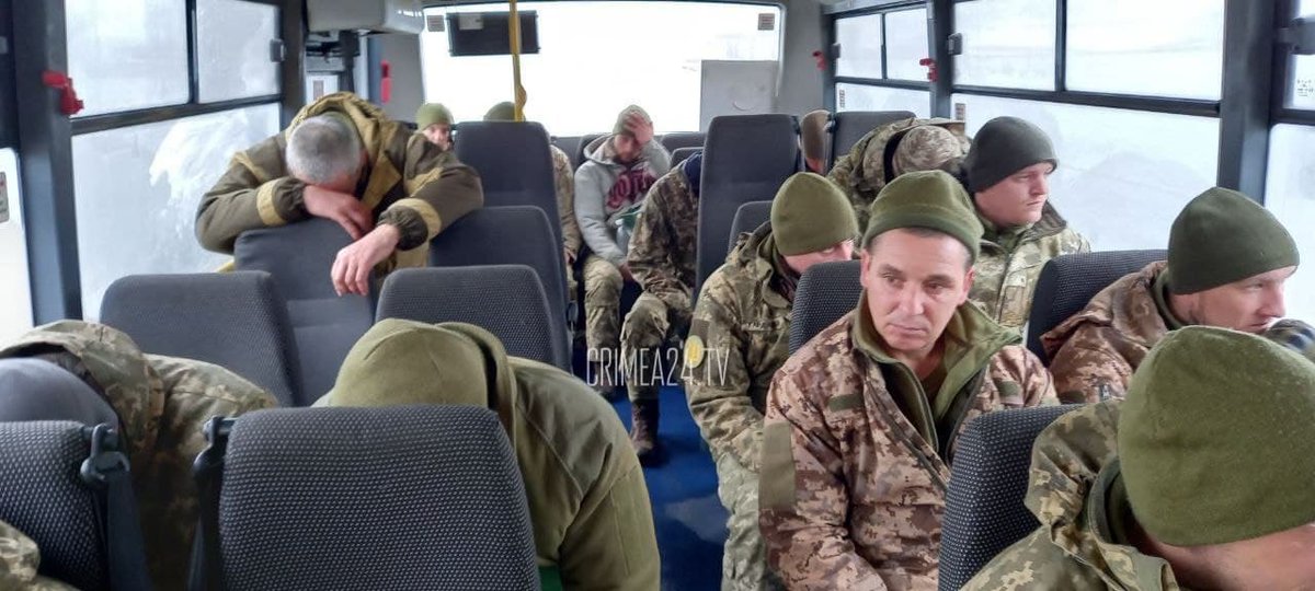Worldsource24's tweet photo. Russians shared these images, claiming that the Ukrainian soldiers, who were said to have died heroically on the Snake Island, actually surrendered. They say nothing like that happened. - Both sides putting major propaganda out take Ukrainian journalists info with pinch of salt https://t.co/ti98pKtGRj