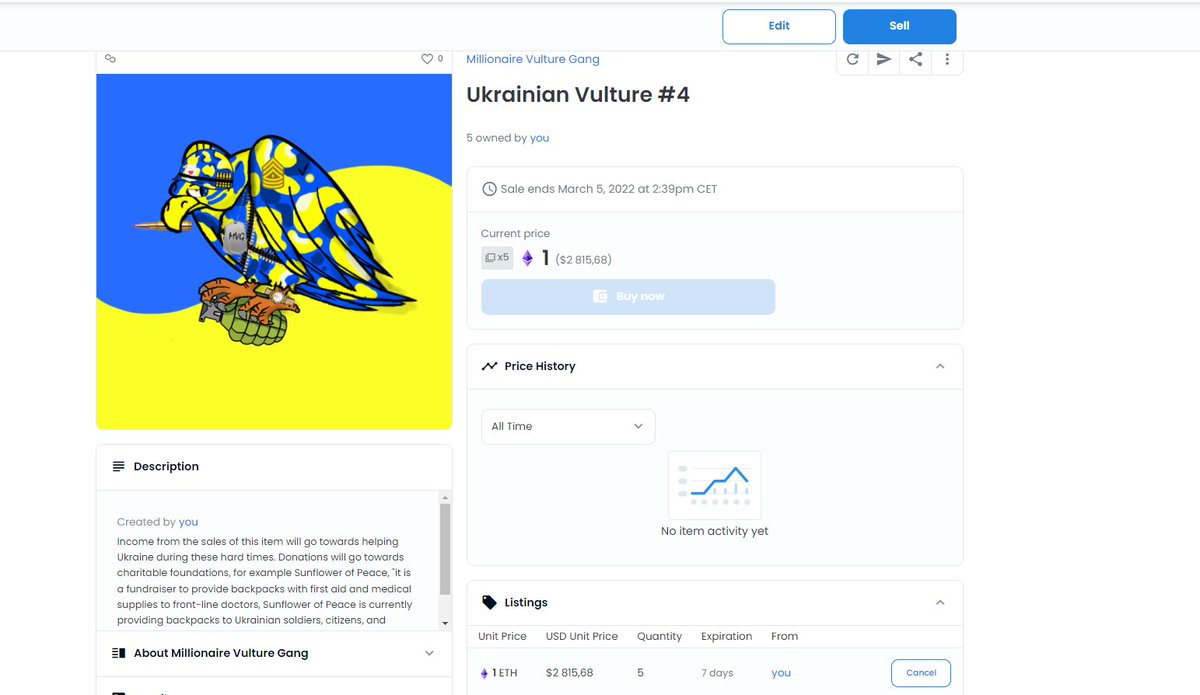 blankBside's tweet photo. 5 Ukrainian Vultures are available for purchase, income will be donated to Ukraine! Let´s help together!!
#nft #ukraine #donation #polygon #nftcollection #vultures https://t.co/G9VWx2rG81