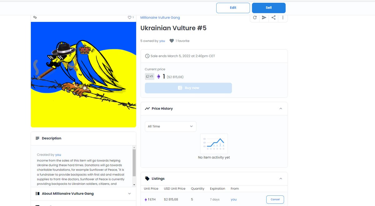 blankBside's tweet photo. 5 Ukrainian Vultures are available for purchase, income will be donated to Ukraine! Let´s help together!!
#nft #ukraine #donation #polygon #nftcollection #vultures https://t.co/G9VWx2rG81