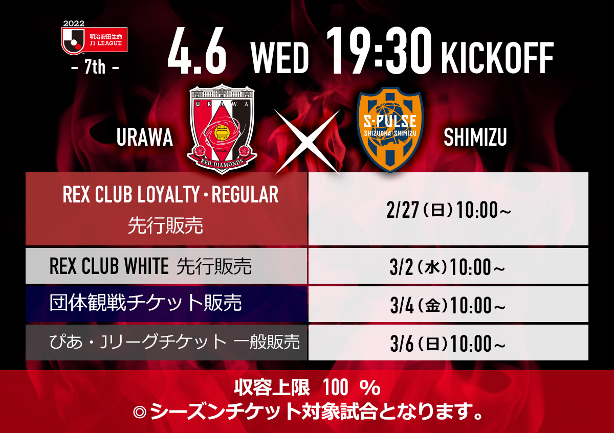 浦和レッズオフィシャル 4 6 水 Vs 清水 ホームゲームチケット販売 本日2 27 日 10時より順次販売開始 収容人数上限 100 ビジター席 設置あり シーズンチケット対象試合 ご購入はこちら T Co Vlgvnxsyrp Hungryforvictory