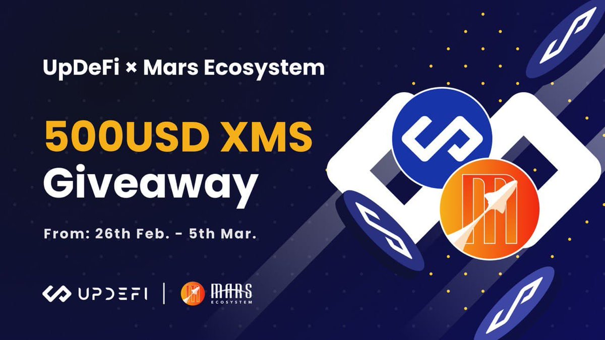 MarsEcosystem's tweet photo. ✨The much-anticipated @UpDeFiUp, incubated by #marsecosystem is drawing closer to its official launch!
To 🎇celebrate the introduction of UpDefi, we are giving away USD$500 💰worth of $XMS.
Participate here: ➡ https://t.co/RcwJhNLpH1
check the following tweet for details⬇ https://t.co/yD49lbmWCt