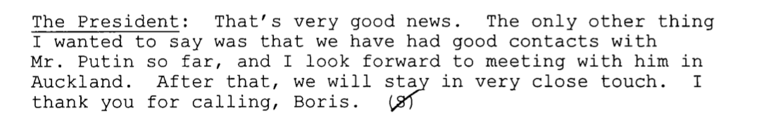 GuyintheGulf's tweet photo. @adamkotsko oh and here is a recently unclassified transcript of a phone call where yeltsin tacitly ask president clinton to approve putin months before he’s elected @adamkotso https://t.co/7ZMPsvE184
