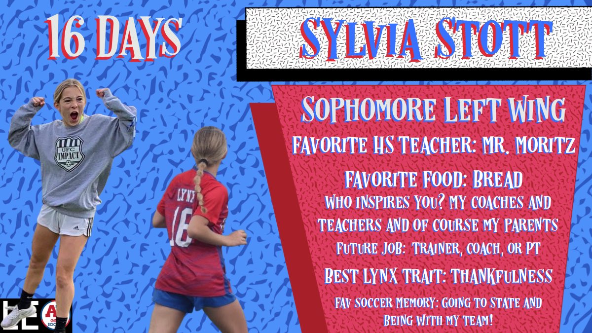 Todays Lynx Player Countdown features Sylvia Stott! One of the most hype, fearless, and always bringing the energy players, Sylvia was a spark every time she stepped on the field, practice or game! We’re proud to call Sylvia a Lynx!

#WPTSRC #LEO