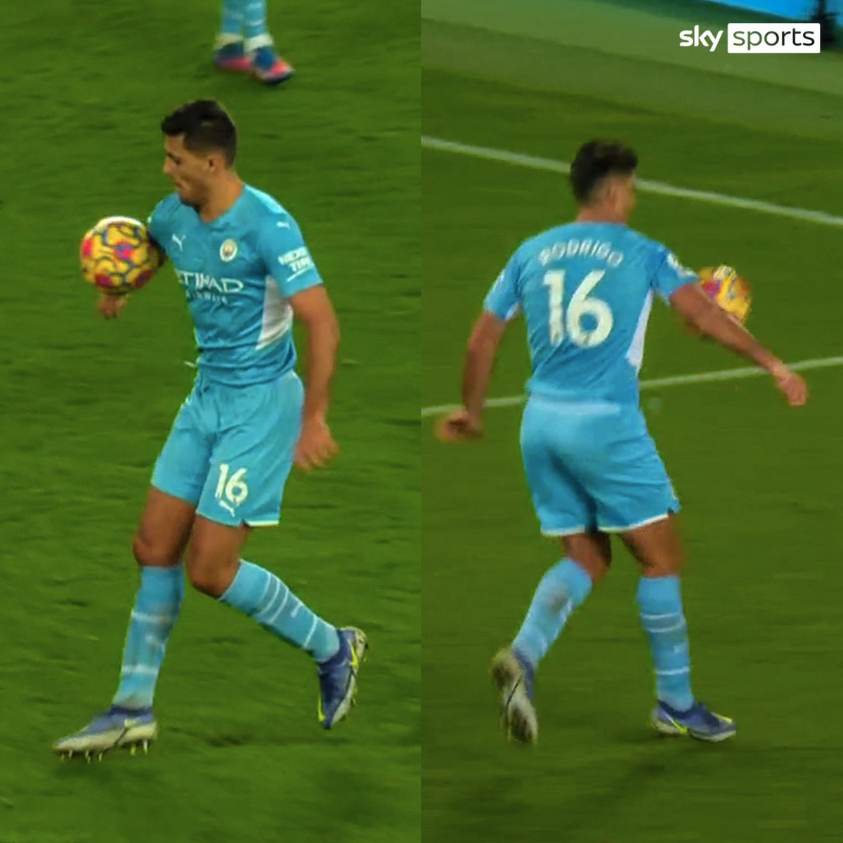 SkySportsPL's tweet image. Everton were denied a penalty after Rodri was deemed to have not deliberately handled the ball ❌