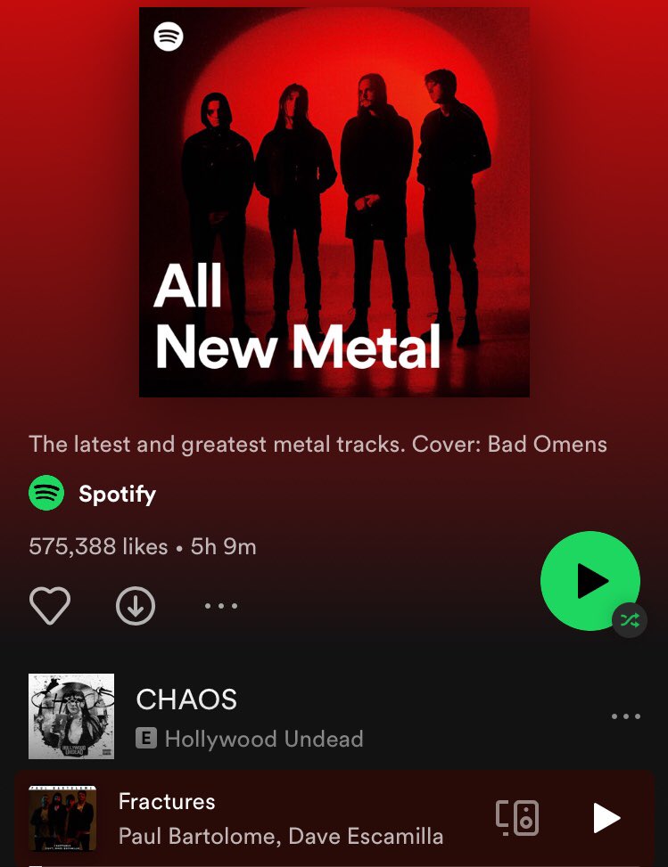 Paul Bartolomé (@paulbgravity) on Twitter photo Fractures x <a href="/DaveCTE/">David Escamilla</a> Out Now!
open.spotify.com/track/68bnvcMe…
Shoutout to Spotify for adding it to the “All New Metal” playlist! Fractures x <a href="/DaveCTE/">David Escamilla</a> Out Now!
open.spotify.com/track/68bnvcMe…
Shoutout to Spotify for adding it to the “All New Metal” playlist!