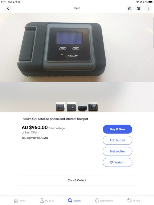 1 pic. iridiumGo (AU$950-AU$1200)Satcom Communications -  Items on my Shopping list https://t.co/L5m