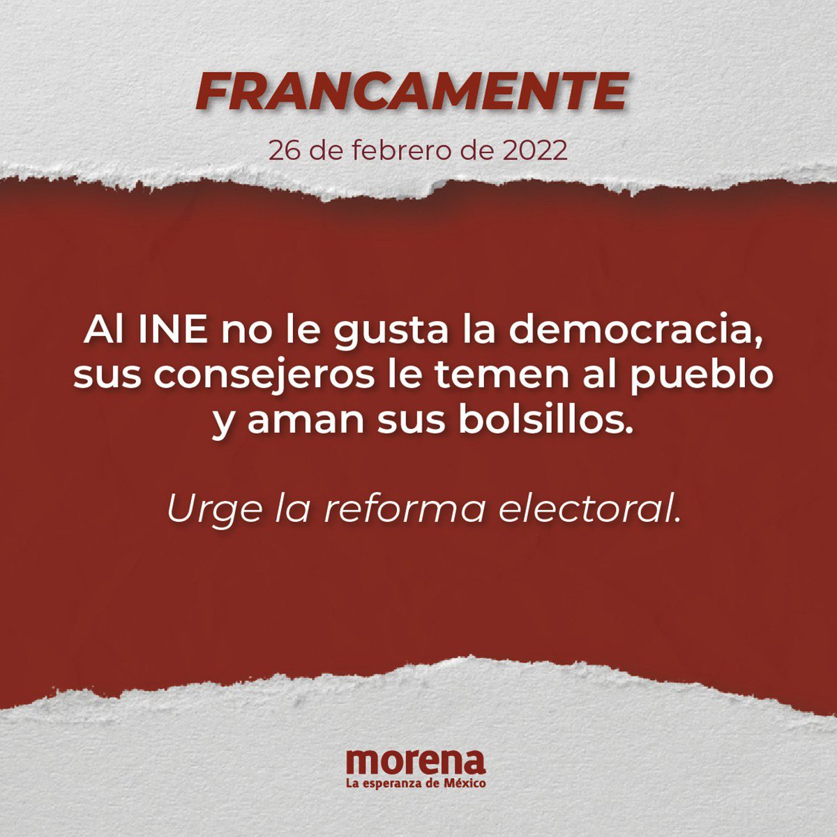 PartidoMorenaMx's tweet photo. #Francamente https://t.co/6bdFofZhc1