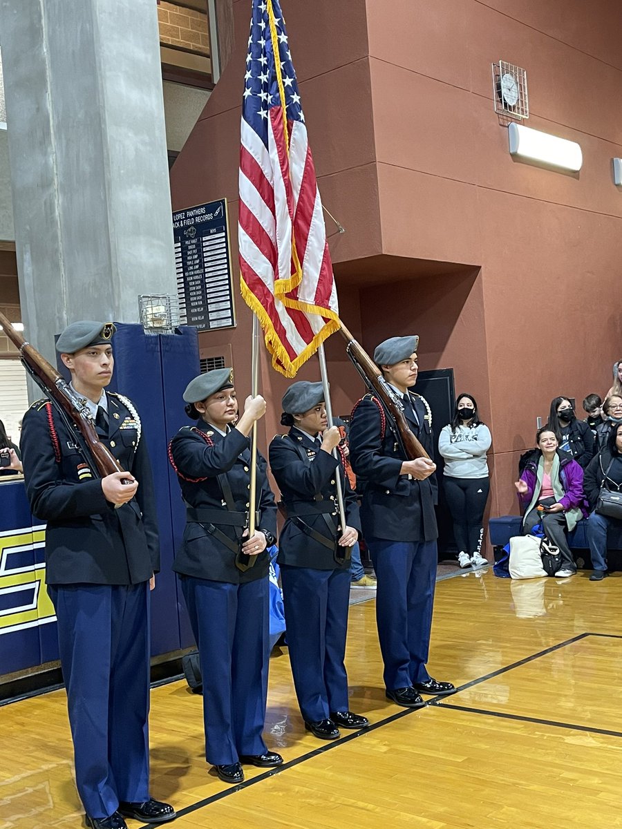 Churchill_JROTC's tweet photo. Color Guard presenting the colors at the Special Olympics basketball games. @sandyjwh @sachurchill @NEISD_rudyj @JrotcDai @Charger_AP @KeishaSpaulding https://t.co/zxl3edeFIg