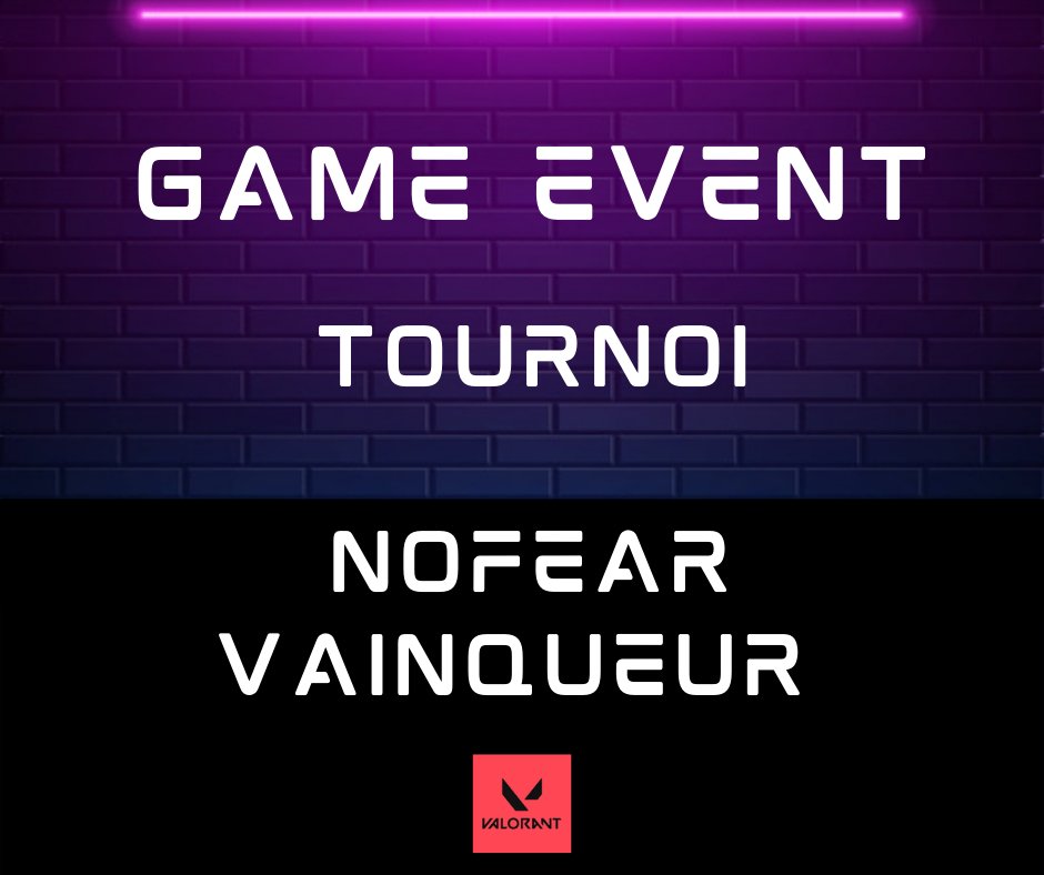 Nos joueurs se sont imposé face à la <a href="/BijuEsport/">Biju E-sport</a>  en finale du tournoi organisé par <a href="/GameEvent4/">Game Event</a> 🔥

Merci pour l'invitation et on se retrouve très bientôt pour la prochaine CUP Valorant. 😎

Une prochaine victoire peut être ? 🥇
#NOFEAR #NOLIMIT #BUSHIDO <a href="/namektoys/">NamekToys - Figurines et Produits Dérivés Manga.</a>