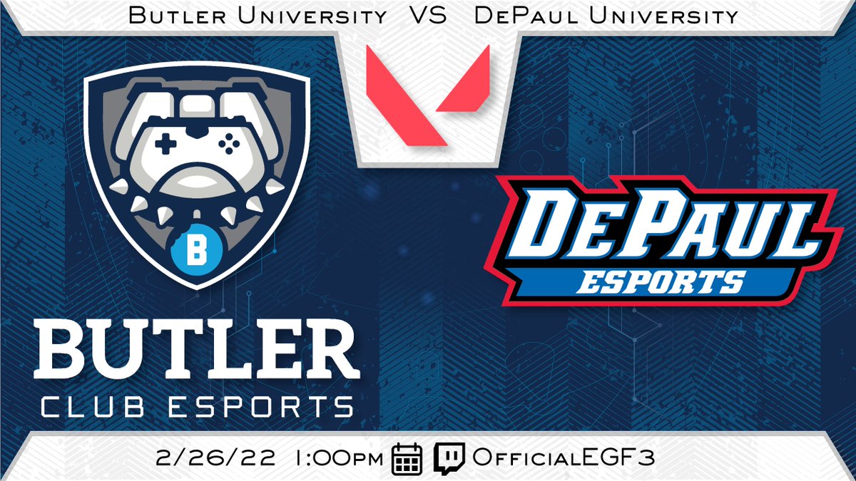 BUClubEsports's tweet photo. #ButlerValorant will take on @DePaulEsports in the @officialEGF Power Series semifinals this afternoon at 1pm, streamed live at https://t.co/w9xD2NHgad! #DawgDiff https://t.co/Rq4v6Y9OQ2