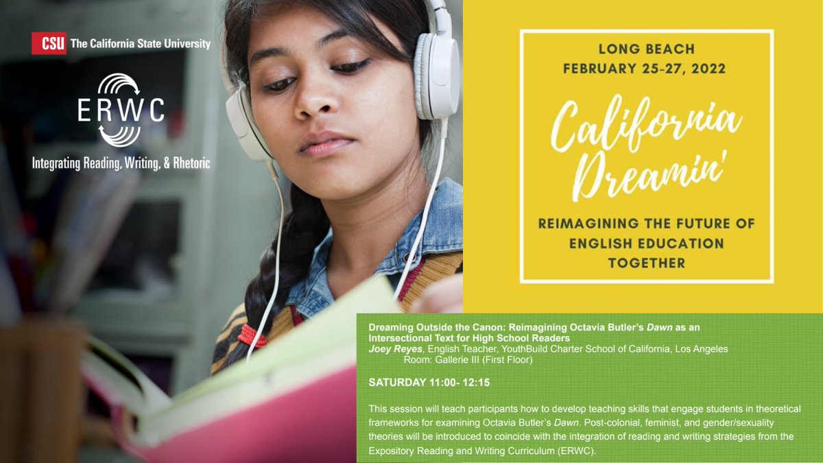 CSU Expository Reading and Writing Curriculum (@csu_erwc) on Twitter photo Today at 11:00a! "Dreaming Outside the Canon: Reimagining Octavia Butler's Dawn as an Intersectional Text for High School Readers" with Joey Reyes #ERWC <a href="/CATE_California/">California Association of Teachers of English</a> #CATE2022 Today at 11:00a! "Dreaming Outside the Canon: Reimagining Octavia Butler's Dawn as an Intersectional Text for High School Readers" with Joey Reyes #ERWC <a href="/CATE_California/">California Association of Teachers of English</a> #CATE2022
