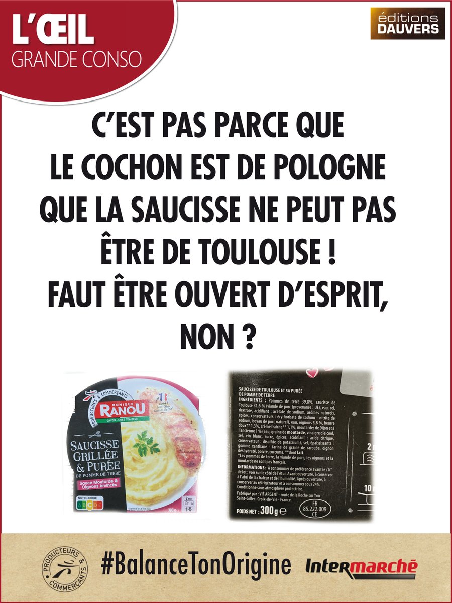 Dauvers70's tweet photo. Voilà, voilà @intermarche. C'était écrit cette histoire. Prochaine fois, n'hésitez pas à demander avant... 
(et d'ici là, Go-go #Francoscore) 
#BalanceTonOrigine https://t.co/Qjrxdckq6X