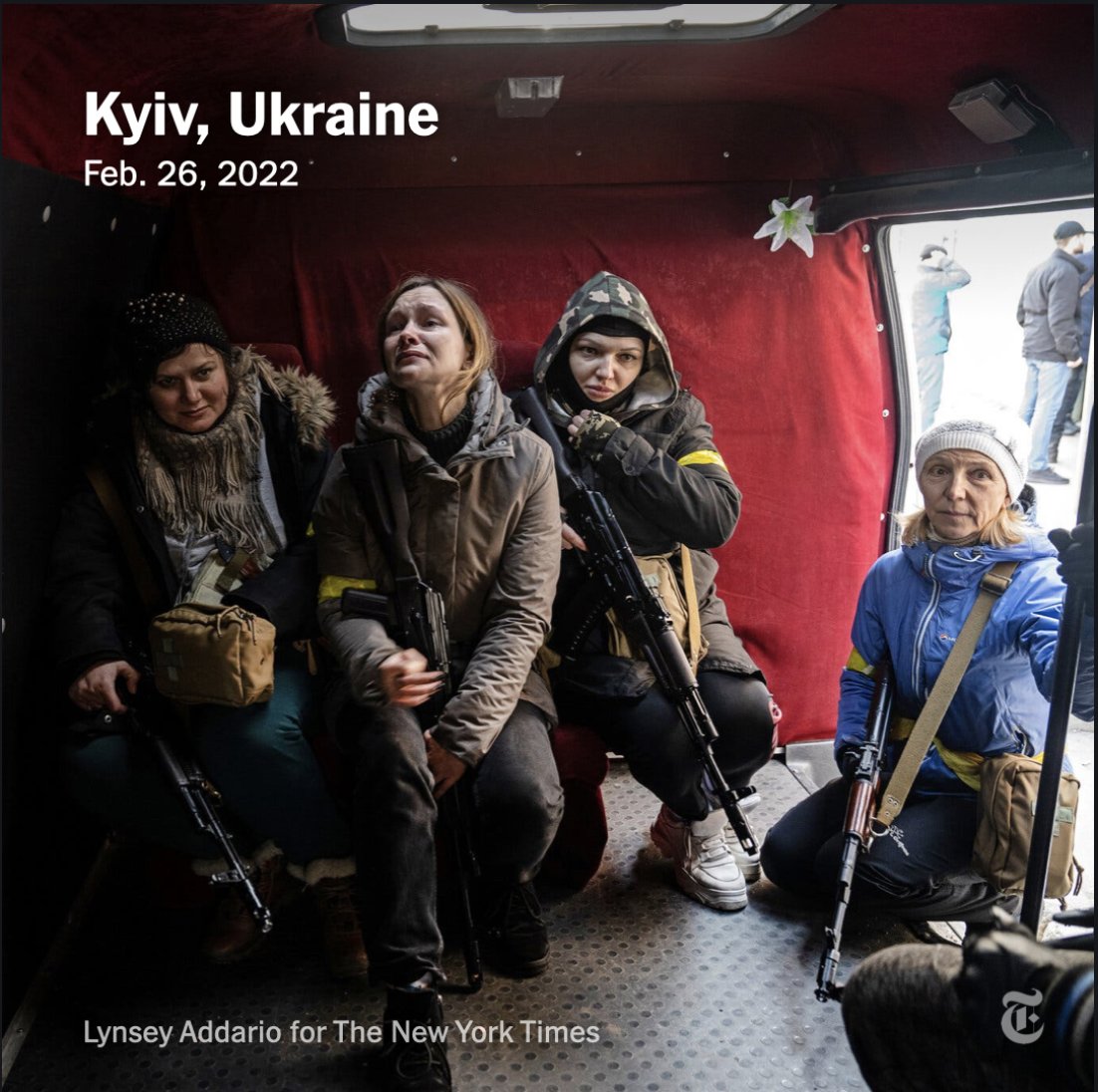 Julia, a teacher and Ukrainian volunteer, weeps as she waits to be deployed to fight Russian troops around Kyiv on Saturday.
Civilians are taking up arms across the capital.
Photo by <a href="/lynseyaddario/">lynsey addario</a> for The New York Times, who is on the frontlines.
nyti.ms/3tbxq2r