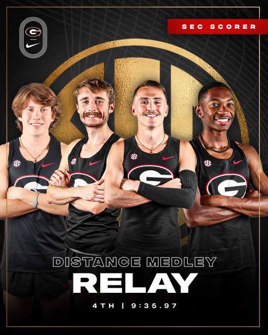 #ICYMI The #Dawgs concluded Day 1 with a SCHOOL RECORD in the men’s distance medley relay for 5 more pts.

Saturday begins with Kyle Garland starting in the heptathlon 60mH at 11amET. #LetsGo 

#GoDawgs | #SECTF