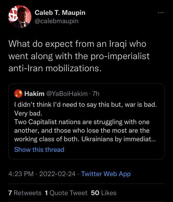 MaoistRebelNews's tweet photo. Maupin blindly worshiping Russia and shitting on people of colour. A standard day for him. https://t.co/BH7W0DX1wX