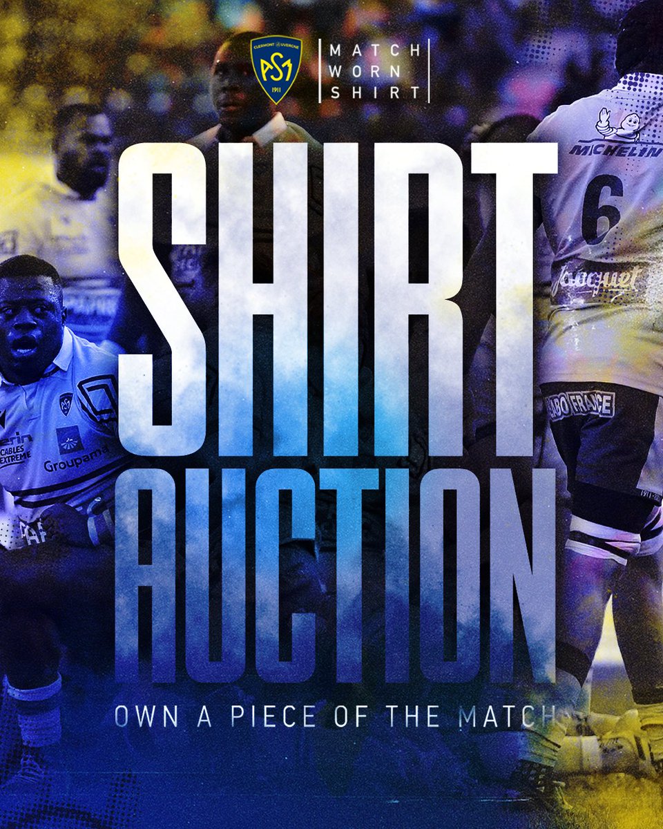 MatchWornShirt's tweet photo. 💛💙 Own a piece of world class rugby!
@ASMOfficiel are ready for another great #Top14 battle, and you can bid live on their #MatchWorn and signed shirts to raise funds for their ASM Solidarité et Sourires project! #ASMSOS
🏉https://t.co/G91GGYMIOt | #ASMUSAP https://t.co/QXvHW72Cud