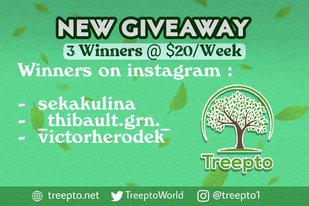 TreeptoWorld's tweet photo. Congratulations to the winners !!🏆🌳

Winners on instagram : 
-  sekakulina
-  _thibault.grn._
-  victorherodek 

Dm @treepto1 on instagram https://t.co/8f0GCJU5e8