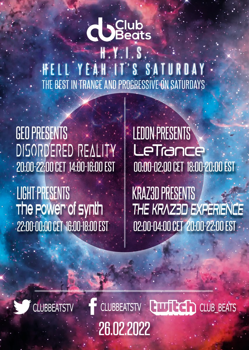 GeoKeepErLit's tweet photo. Catch me live tonite kicking off #HYIS from 7pm GMT with this wknds 'Disordered Reality' on @clubbeatstv #HYIS #KeepErLit #ITWT #TranceFamily https://t.co/LMte9HQ8rH https://t.co/Vpxs6x9SeB