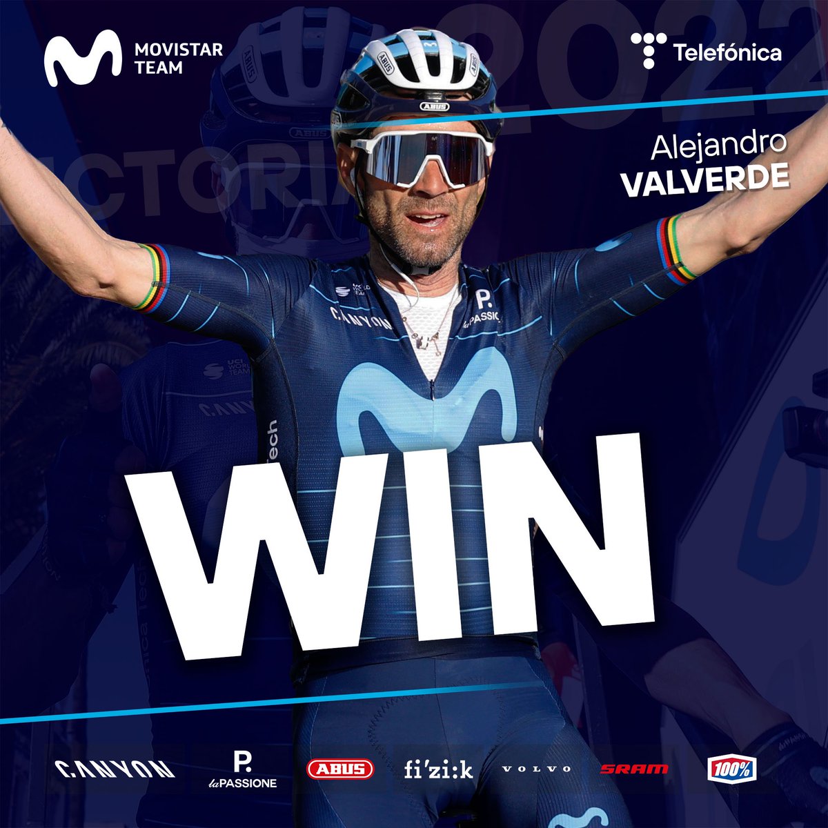 Un día para la historia de Movistar Team 🏆

<a href="/alejanvalverde/">Alejandro Valverde</a> gana la 3ª etapa de #OGranCamiño en Luintra y logra el triunfo número 1️⃣0️⃣0️⃣0️⃣ de nuestra estructura 💙

#RodamosJuntos | <a href="/Telefonica/">Telefónica</a>